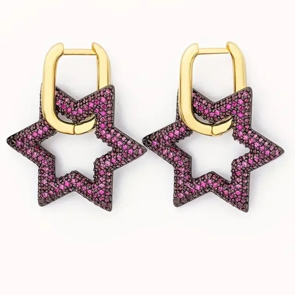 Gold and Pink Star Earrings